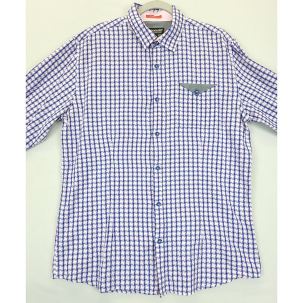 Akademiks Button Up Plaid Shirt Pink Purple Flip Cuff Men XL Tailored Fit Preppy